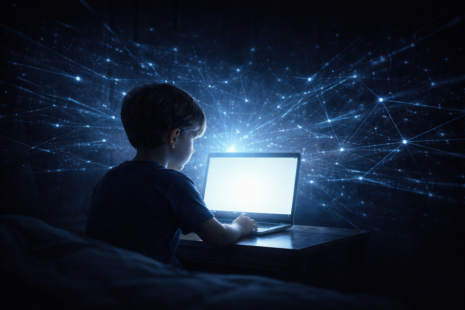 Symboliczna grafika przedstawiająca dziecko w cyfrowym świecie